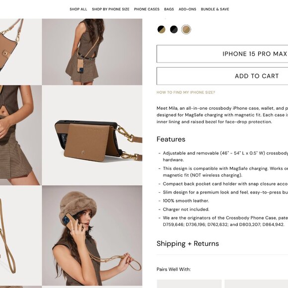 Bandolier designer phone case cross body bag iPhone 15 ProMax strap tan gold - Picture 8 of 12